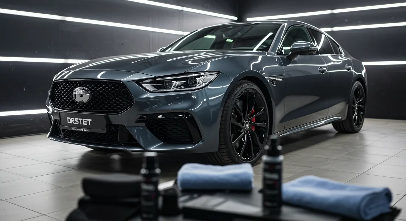 Detayli temizlik ve parlatma sonrasi showroomda duran bir arac