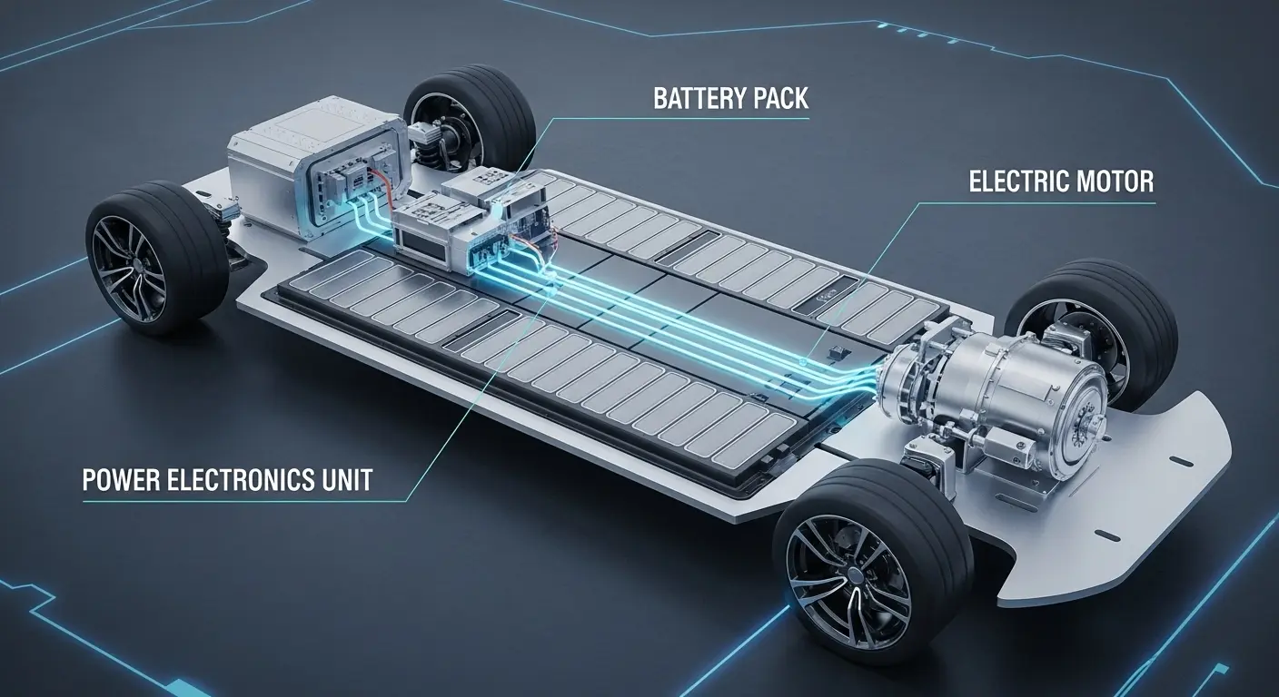 Elektrikli arabanın çalışma prensibini gösteren şematik bir çizim