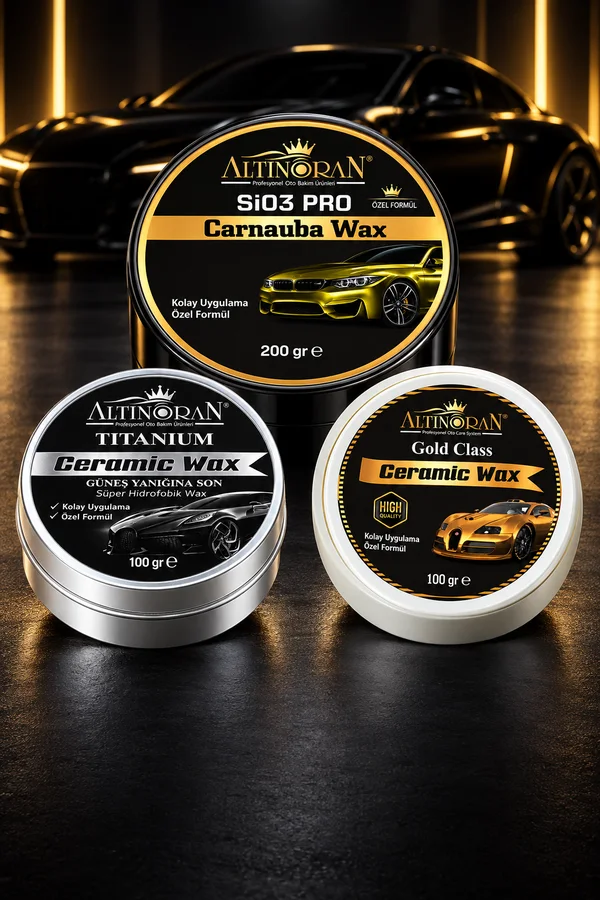 Altınoran Titanium 100 g, Gold Class 100 g ve SiO3 Pro 200 g seramik wax ürünleri.