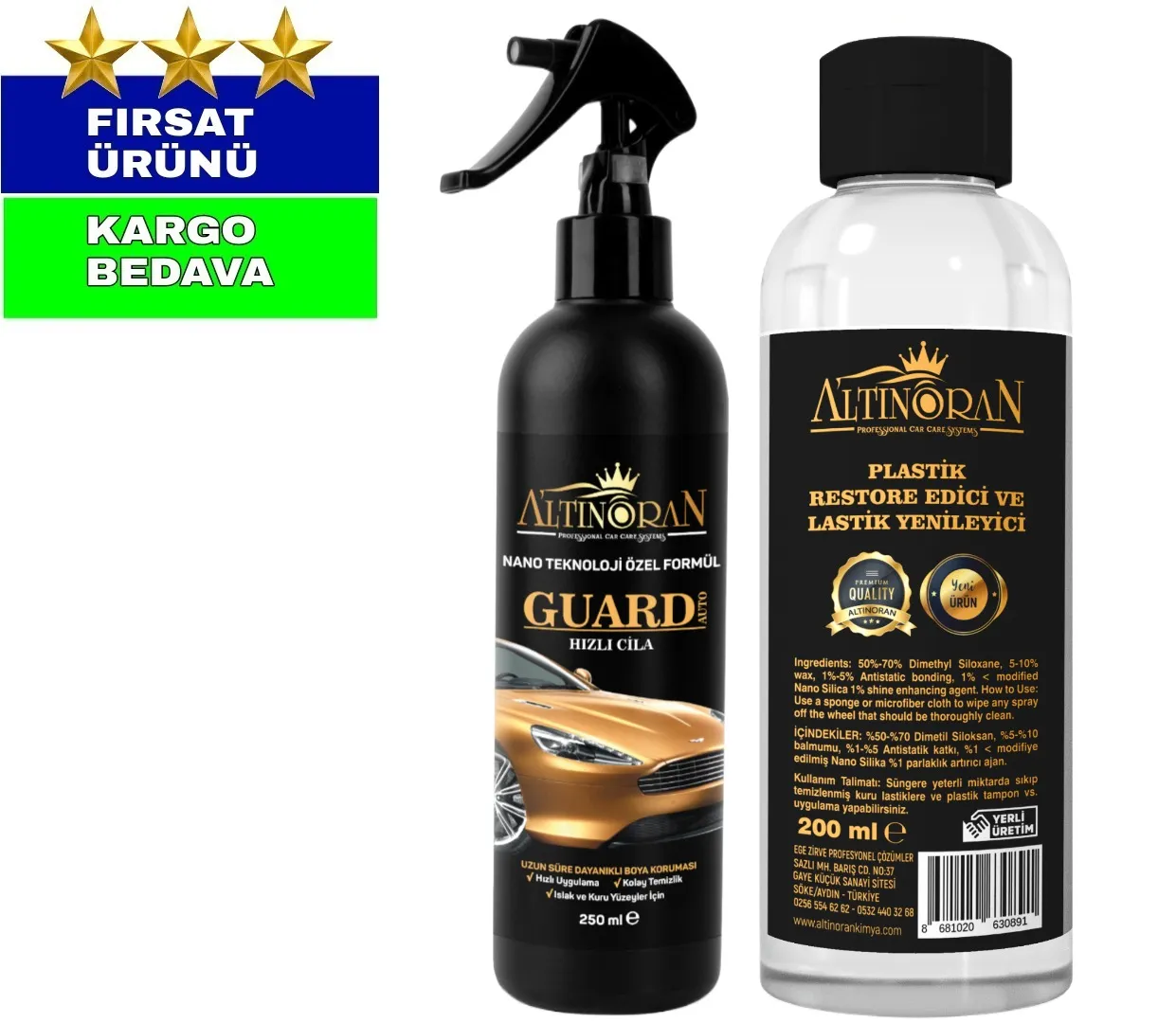 1 adet guard auto hızlı cila + 1 adet lastik parlatıcı ve restore edici 