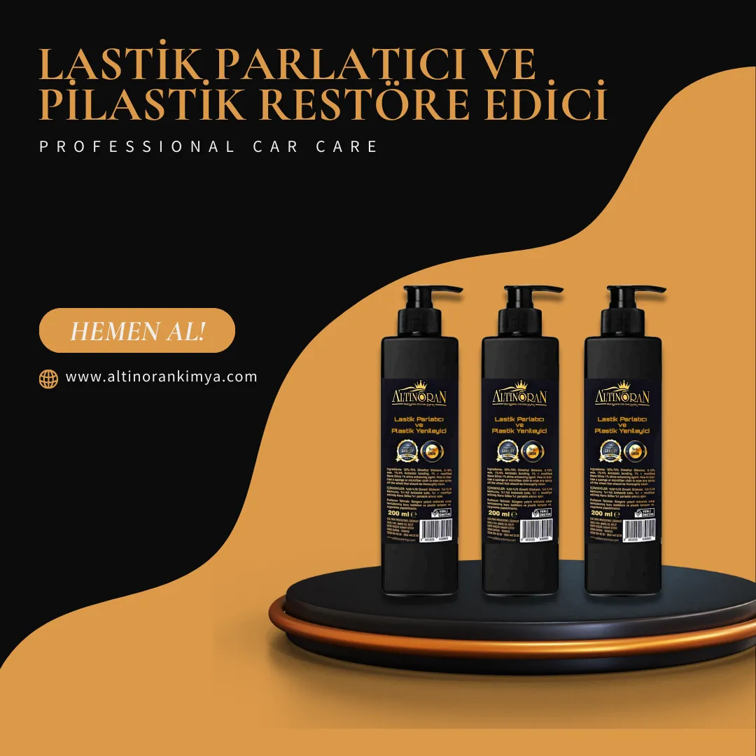 Lastik Parlatıcı ve Plastik Restore Edici Ürün Görseli - Altın Oran Kimya - Aracınıza Mükemmel Parlaklık ve Uzun Süreli Koruma Sağlayan Profesyonel Oto Bakım Ürünü