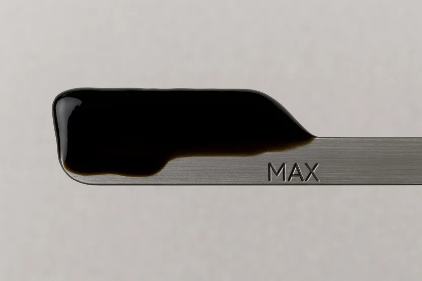 MAX seviyesini çok geçmiş, aşırı doldurulmuş motor yağı çubuğu