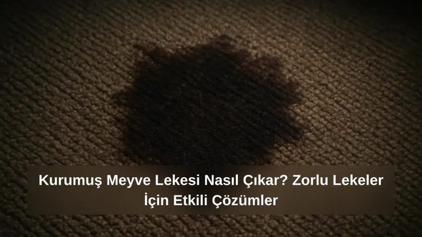 Kumaş üzerinde kurumuş, inatçı ve koyu renkli bir meyve lekesi