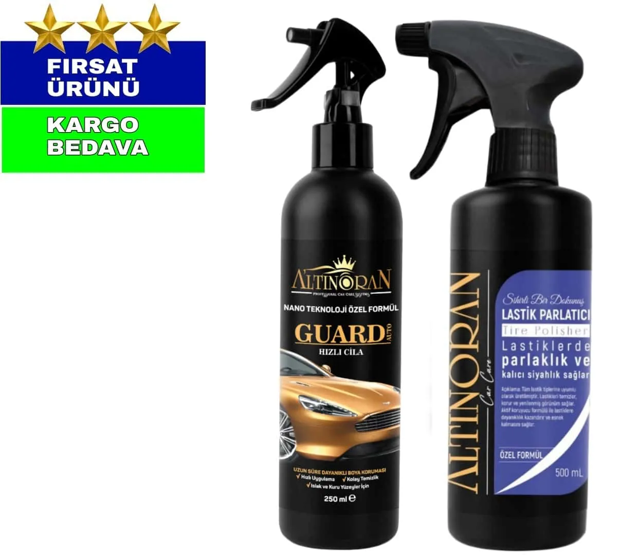 ALTINORAN GUARD AUTO HIZLI CİLA 250 ML ALTINORAN LASTİK PARLATICI VE SİYAHLAŞTIRICI 500 ML 