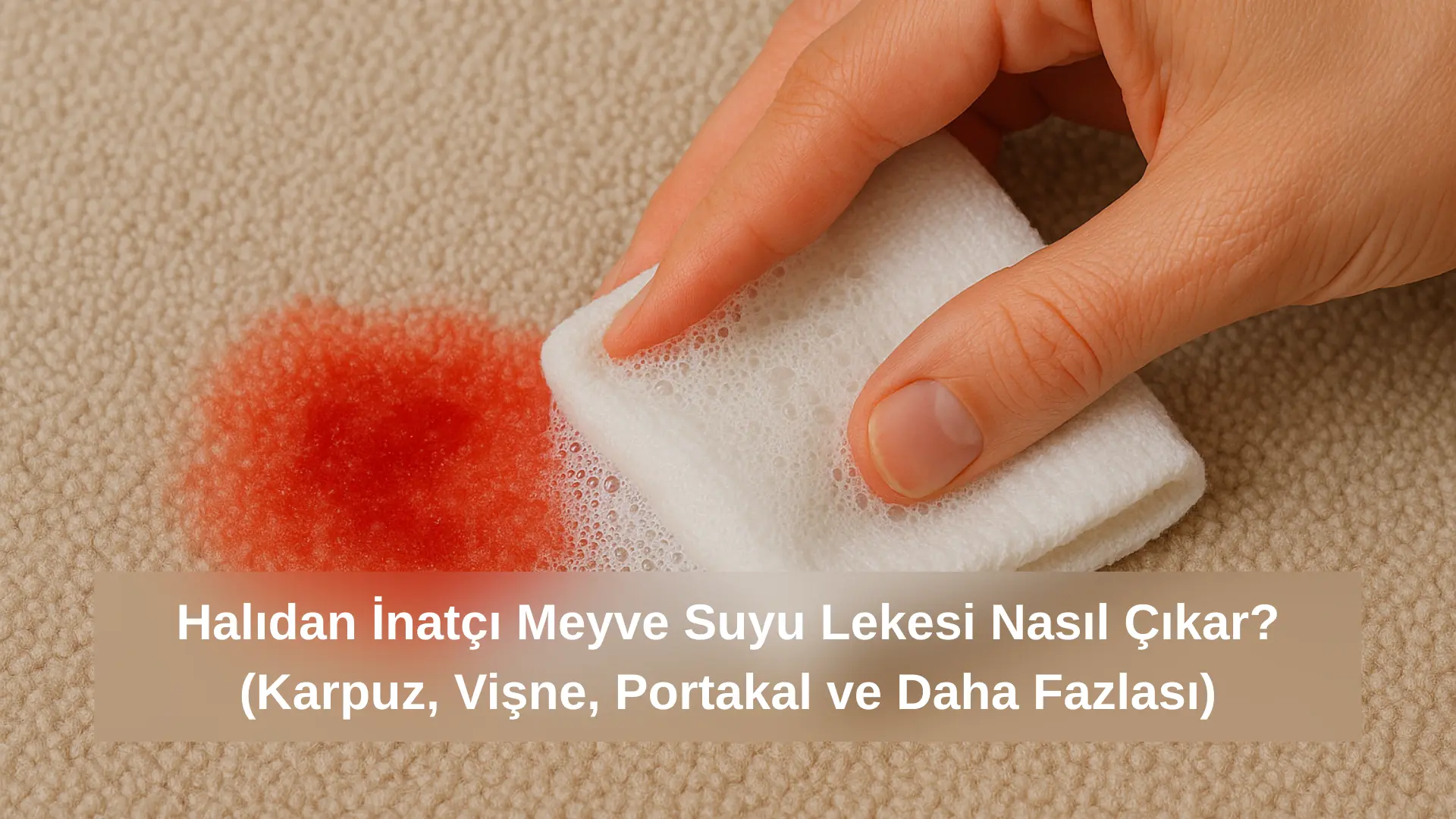 Halıya dökülmüş canlı renkte bir meyve suyu lekesi