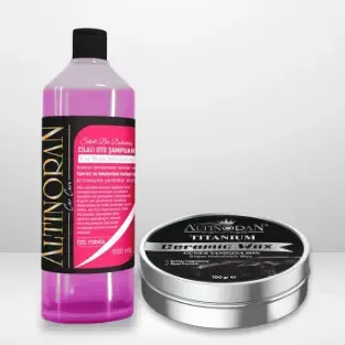 Altınoran Araba Bakım Seti, Cilalı Oto Şampuanı ve Titanium Seramik Wax içeren kapsamlı araç temizlik ve koruma paketi.-Altınoran Cilalı pH Nötr Oto Şampuanı özellikleri: Boya ve vernik dostu, güneş yanığı yapmaz, ultra temizlik, asitsiz güvenli formül.-Altınoran Titanium Seramik Wax özellikleri:Yüksek parlaklık, kolay uygulama, 10 yıkamaya kadar kalıcılık,güneş yanıklarında etkili.