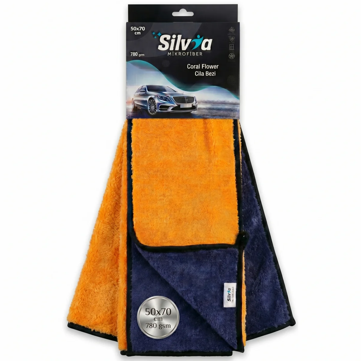 Silvia Coral Flower Premium Mikrofiber Cila Bezi 50x70 cm 780 GSM Çift Yönlü Çizmez Oto Parlatma Bezi