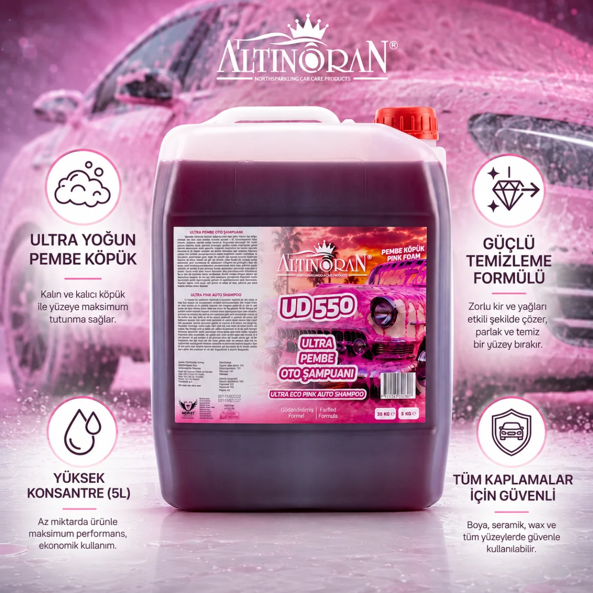 Altınoran UD550 Ultra Pembe Köpük Oto Şampuanı 5L