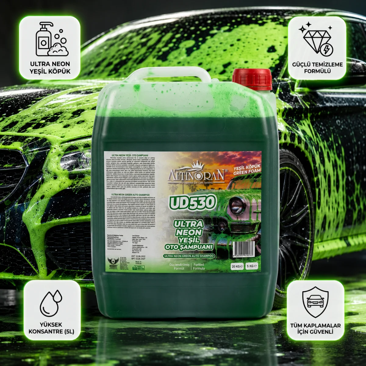 Altınoran UD530 Ultra Neon Yeşil Köpük Oto Şampuanı 5L